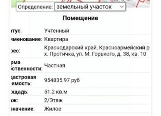Двухкомнатная квартира на продажу, 51.2 м2, хутор Протичка, улица Горького, 38