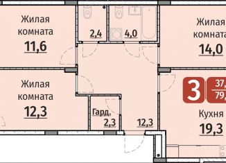 Продаю трехкомнатную квартиру, 79.2 м2, Чебоксары, Калининский район