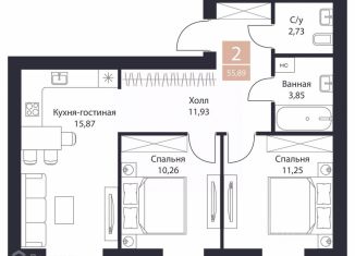 Продам двухкомнатную квартиру, 55.89 м2, Рязанская область
