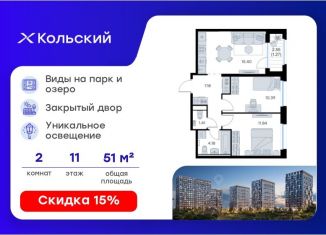 Продажа двухкомнатной квартиры, 51.68 м2, Мурманск, Первомайский округ