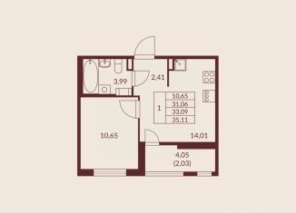 Продам 1-комнатную квартиру, 33.09 м2, Мурино