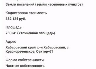 Продам земельный участок, 8 сот., село Краснореченское