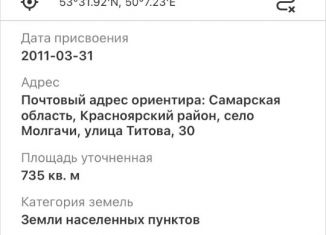 Продается земельный участок, 7.35 сот., село Молгачи, улица Титова, 30