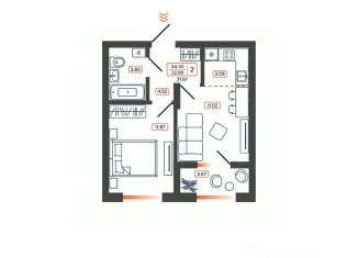 Продам двухкомнатную квартиру, 37.97 м2, Батайск