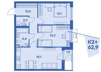 Продам 2-ком. квартиру, 62.9 м2, Пермь, Индустриальный район