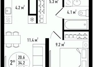 2-комнатная квартира на продажу, 34.7 м2, Астрахань, Ленинский район
