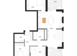 Трехкомнатная квартира на продажу, 87 м2, Курская область