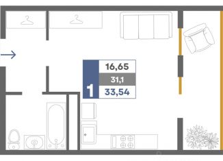 Продается квартира студия, 33.54 м2, Крым