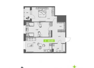 Продается двухкомнатная квартира, 63.03 м2, Архангельск