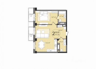 Продам 2-ком. квартиру, 72.65 м2, Челябинск
