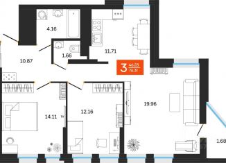 Продается 3-ком. квартира, 76.31 м2, Уфа, улица Султанова, 28