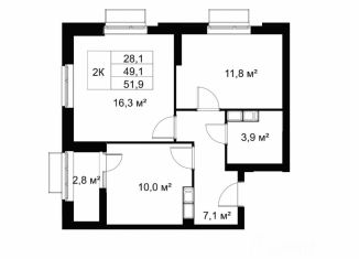 2-ком. квартира на продажу, 51.9 м2, Волгоград, улица Маршала Ерёменко, 45