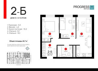 Продается двухкомнатная квартира, 48.49 м2, Астраханская область