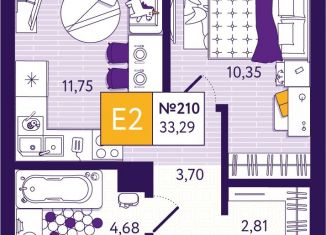 Продам 1-комнатную квартиру, 33.29 м2, Тула