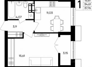 Продам 1-ком. квартиру, 37.66 м2, Севастополь