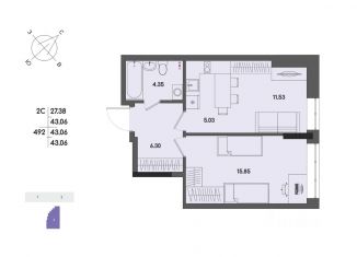 Продается 2-ком. квартира, 43.06 м2, Ижевск, улица Джамбула, 83