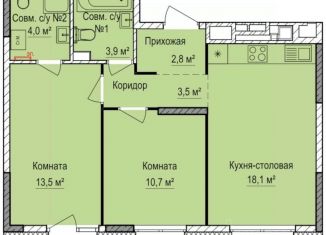 Продаю двухкомнатную квартиру, 57.1 м2, Ижевск, Устиновский район