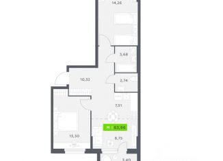 Продам 2-ком. квартиру, 63.96 м2, Северодвинск