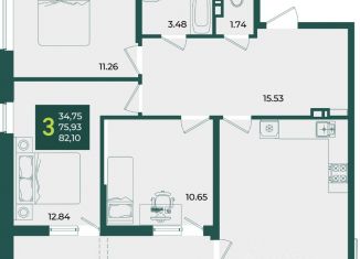 Трехкомнатная квартира на продажу, 82.1 м2, Краснодарский край