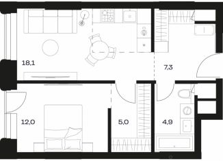 1-ком. квартира на продажу, 50 м2, Казань