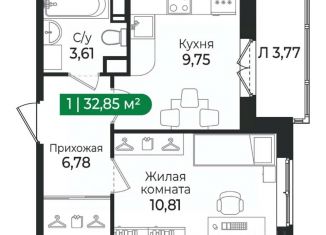Продам 1-ком. квартиру, 32.85 м2, Ленинградская область