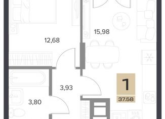 Продажа 1-комнатной квартиры, 37.58 м2, Рязань