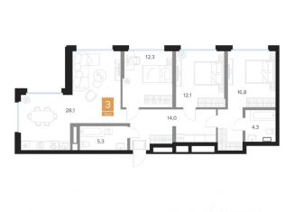 Продаю трехкомнатную квартиру, 92.9 м2, Курск