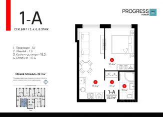 Продаю однокомнатную квартиру, 32.26 м2, Астраханская область