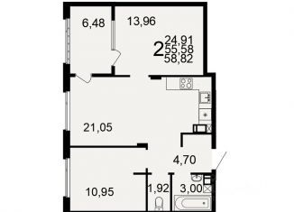 Продаю 2-ком. квартиру, 58.82 м2, Тула, Самоварная улица, 2А