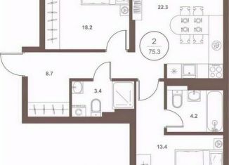 Продается 2-ком. квартира, 74.2 м2, Пенза