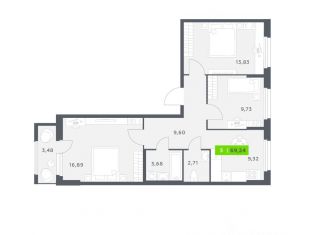 Продается трехкомнатная квартира, 69.24 м2, Северодвинск