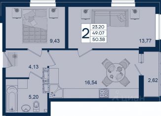 Продаю 2-комнатную квартиру, 50.38 м2, Краснодар, Прикубанский округ
