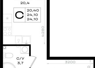 Продаю 1-комнатную квартиру, 24.1 м2, Аксай