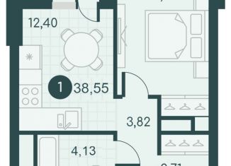 Продам 1-комнатную квартиру, 38.55 м2, Курган