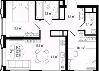 Продам трехкомнатную квартиру, 52 м2, Астрахань, Ленинский район