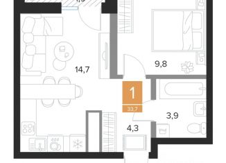 Продается 1-комнатная квартира, 33.7 м2, Курск