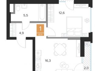 Продажа 1-комнатной квартиры, 40.9 м2, Курск