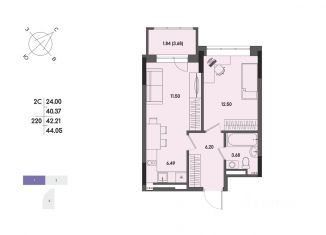 Двухкомнатная квартира на продажу, 42.21 м2, Ижевск, улица Джамбула, 83