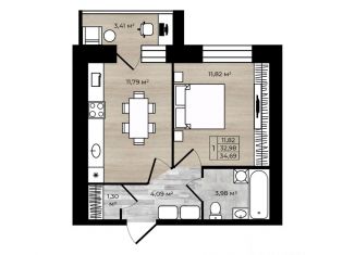 Продается 1-комнатная квартира, 36.39 м2, Ярославль