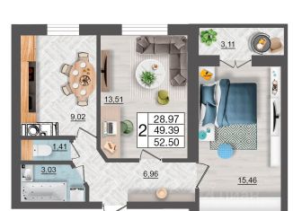 Продаю 2-ком. квартиру, 52.5 м2, Смоленск