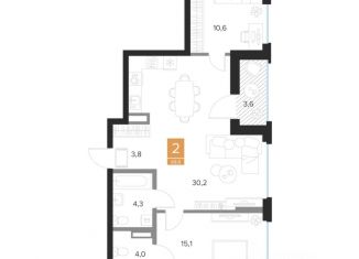 Продается двухкомнатная квартира, 69.8 м2, Курск