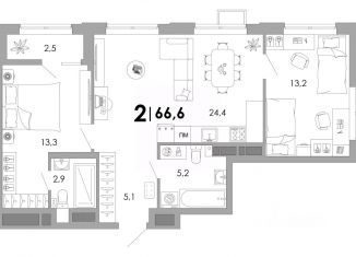 Продажа 2-ком. квартиры, 66.6 м2, Владимир