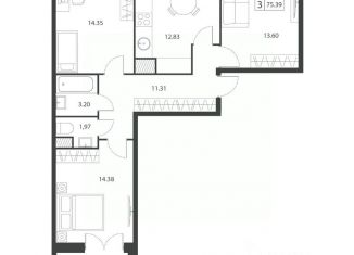 Продажа трехкомнатной квартиры, 75.39 м2, Тверь