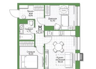 Продам 2-ком. квартиру, 52.67 м2, Тула