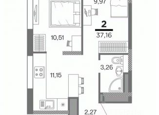 Продаю 2-ком. квартиру, 37.16 м2, Рязань, Московский район