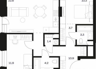 Продажа 2-ком. квартиры, 72.7 м2, Казань