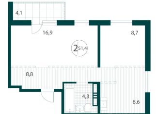 Продается 2-комнатная квартира, 51.4 м2, Иркутск, Ленинский округ
