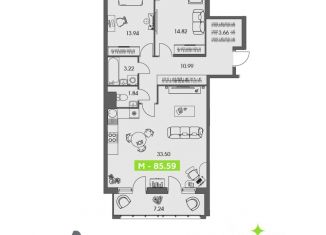 Продаю 2-комнатную квартиру, 85.59 м2, Архангельск