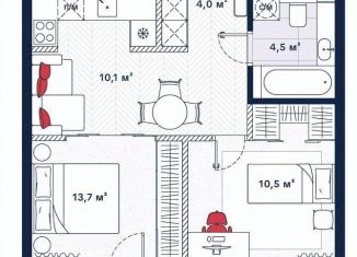 Продается 1-комнатная квартира, 45.6 м2, рабочий поселок Маркова
