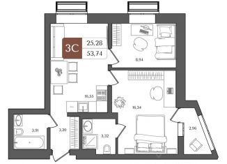 Продается трехкомнатная квартира, 53.74 м2, Уфа